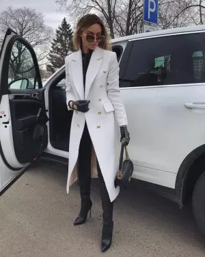 Women's White Trench Leather Long coat. Real Soft Lambskin Leather Stylish Coat.