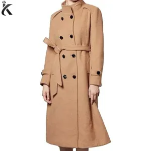 Women's Wool Trench Coat Winter Double-Breasted Jacket with Belts - Elite Long Coat