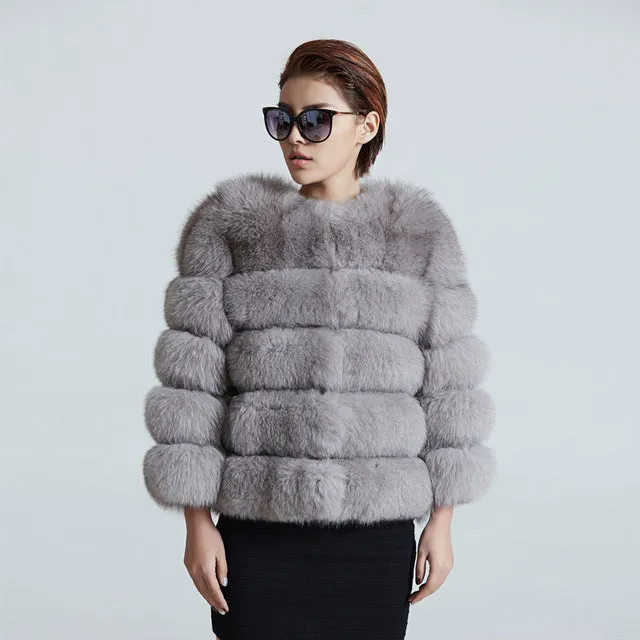 ZIRUNKING Women Warm Real Fox Fur Coat Short Winter Fur Jacket Outerwear Natural Blue Fox Fur Coats for Women ZC1636