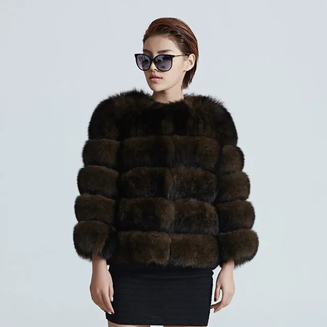 ZIRUNKING Women Warm Real Fox Fur Coat Short Winter Fur Jacket Outerwear Natural Blue Fox Fur Coats for Women ZC1636
