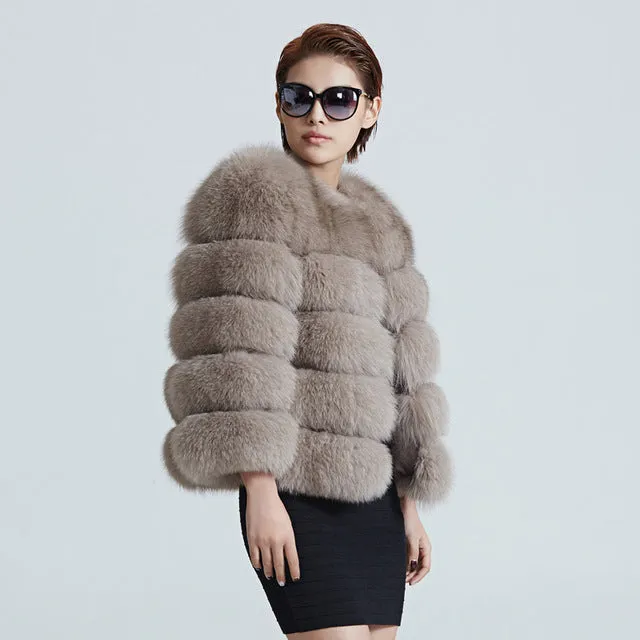 ZIRUNKING Women Warm Real Fox Fur Coat Short Winter Fur Jacket Outerwear Natural Blue Fox Fur Coats for Women ZC1636