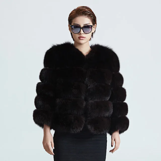 ZIRUNKING Women Warm Real Fox Fur Coat Short Winter Fur Jacket Outerwear Natural Blue Fox Fur Coats for Women ZC1636