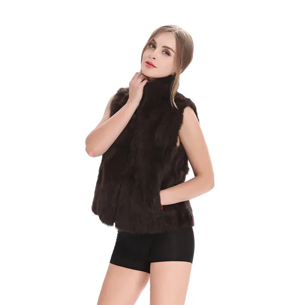 ZY88041-1 Autumn Genuine Natural Fur Rabbit Fur Vest Mandarin Collar Winter Women Fur Waistcoat Female Outerwear Coats Gilet