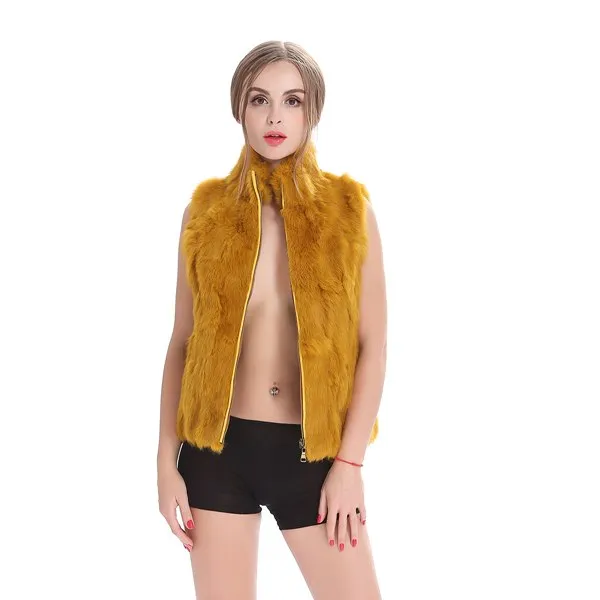 ZY88041-1 Autumn Genuine Natural Fur Rabbit Fur Vest Mandarin Collar Winter Women Fur Waistcoat Female Outerwear Coats Gilet