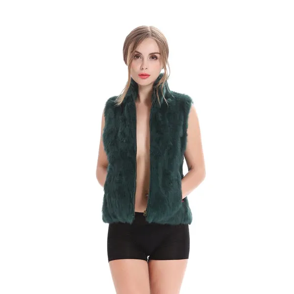 ZY88041-1 Autumn Genuine Natural Fur Rabbit Fur Vest Mandarin Collar Winter Women Fur Waistcoat Female Outerwear Coats Gilet