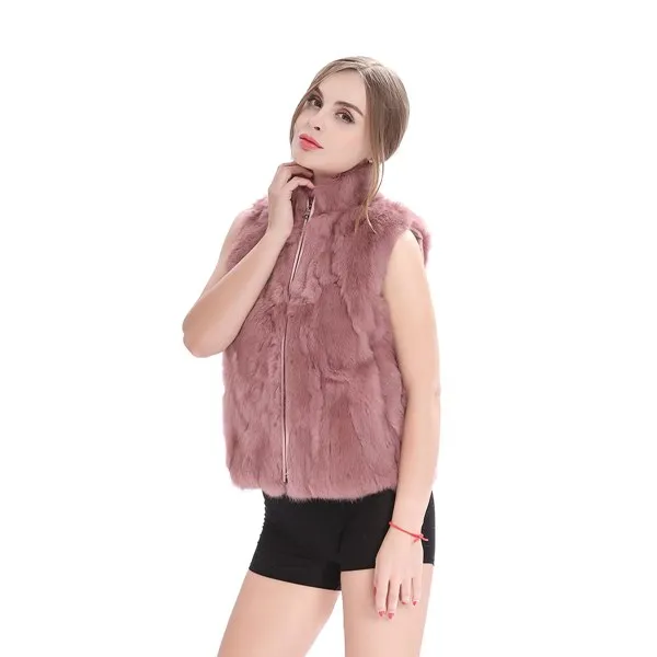 ZY88041-1 Autumn Genuine Natural Fur Rabbit Fur Vest Mandarin Collar Winter Women Fur Waistcoat Female Outerwear Coats Gilet