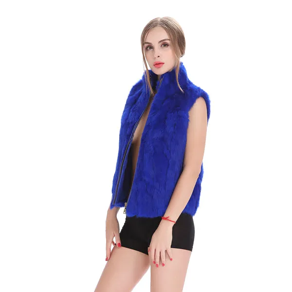 ZY88041-1 Autumn Genuine Natural Fur Rabbit Fur Vest Mandarin Collar Winter Women Fur Waistcoat Female Outerwear Coats Gilet