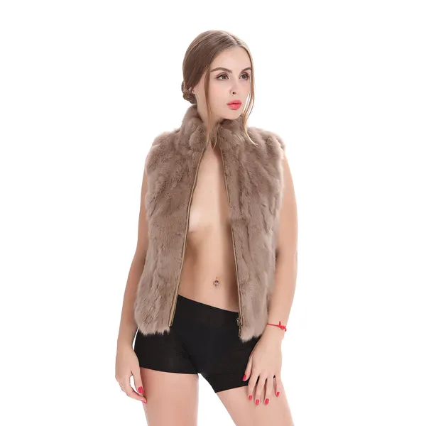 ZY88041-1 Autumn Genuine Natural Fur Rabbit Fur Vest Mandarin Collar Winter Women Fur Waistcoat Female Outerwear Coats Gilet