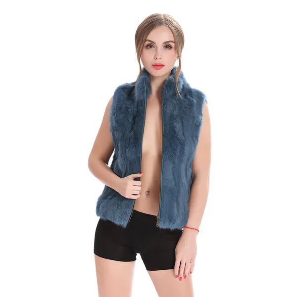 ZY88041-1 Autumn Genuine Natural Fur Rabbit Fur Vest Mandarin Collar Winter Women Fur Waistcoat Female Outerwear Coats Gilet