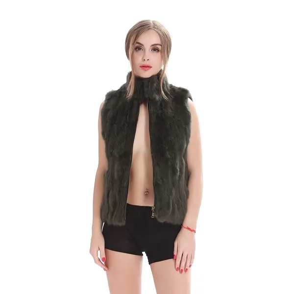 ZY88041-1 Autumn Genuine Natural Fur Rabbit Fur Vest Mandarin Collar Winter Women Fur Waistcoat Female Outerwear Coats Gilet