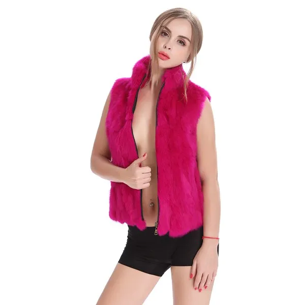 ZY88041-1 Autumn Genuine Natural Fur Rabbit Fur Vest Mandarin Collar Winter Women Fur Waistcoat Female Outerwear Coats Gilet