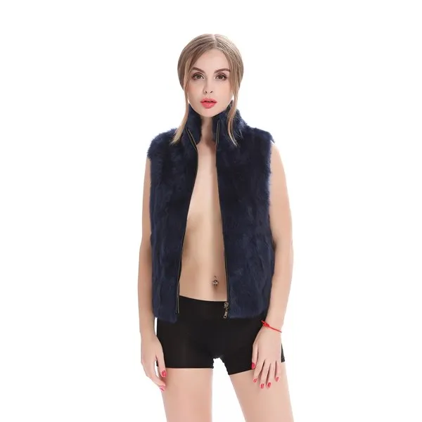 ZY88041-1 Autumn Genuine Natural Fur Rabbit Fur Vest Mandarin Collar Winter Women Fur Waistcoat Female Outerwear Coats Gilet